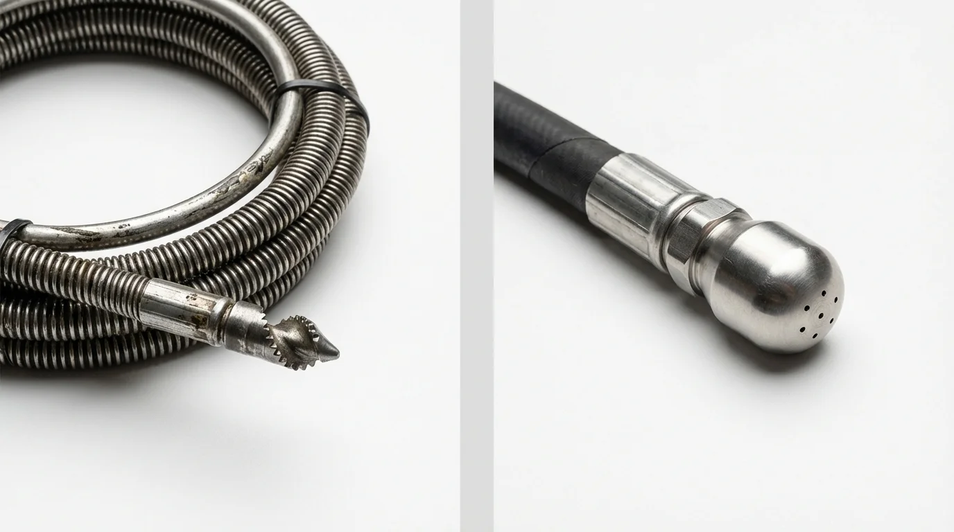 Drain snake cable and hydro jetting nozzle used for drain cleaning in Dayton, MN