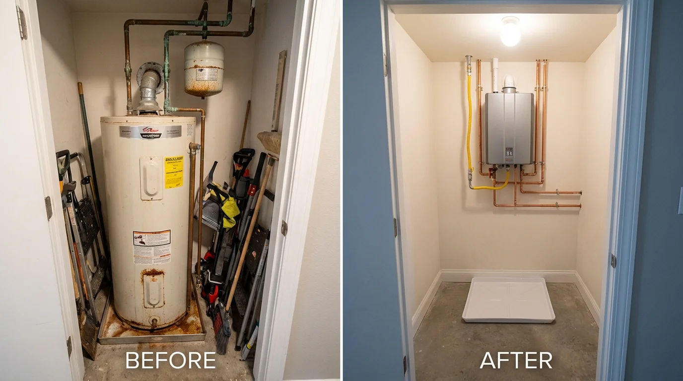 Tank water heater versus wall-mounted tankless unit comparison for Dayton, MN homeowners
